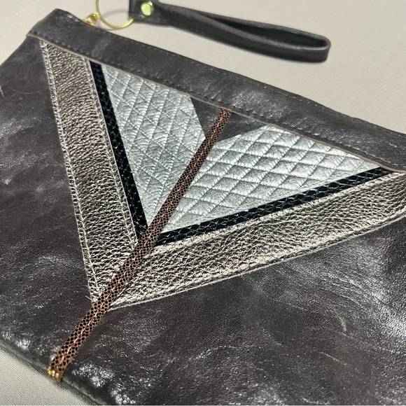 Maya Moon Handmade One-of-a-Kind Recycled Leather Clutch Wristlet Brown Copper - Picture 8 of 16